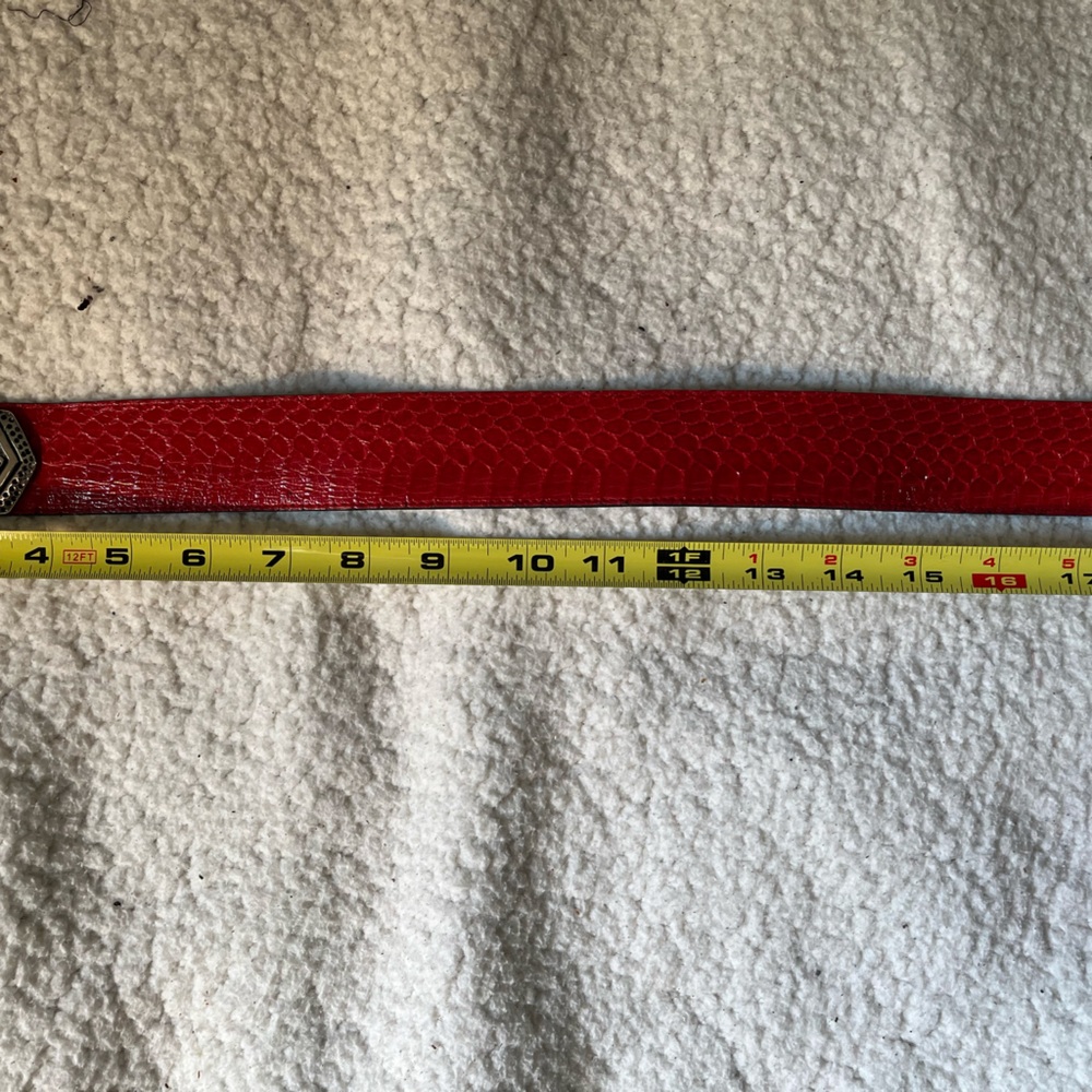 Red Snakeskin Leather Women's Vintage Belt With Silver & Gold tone Buckle - Picture 8 of 8
